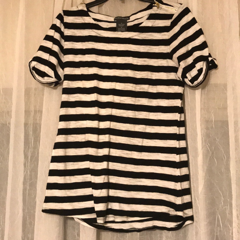 Clelsea and Theodore Striped Tee w zipper